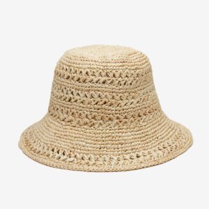 Open Weave Raffia Bucket Hat in Natural