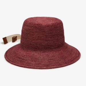 Mira Raffia Bucket Hat with Openweave Finish - Wine